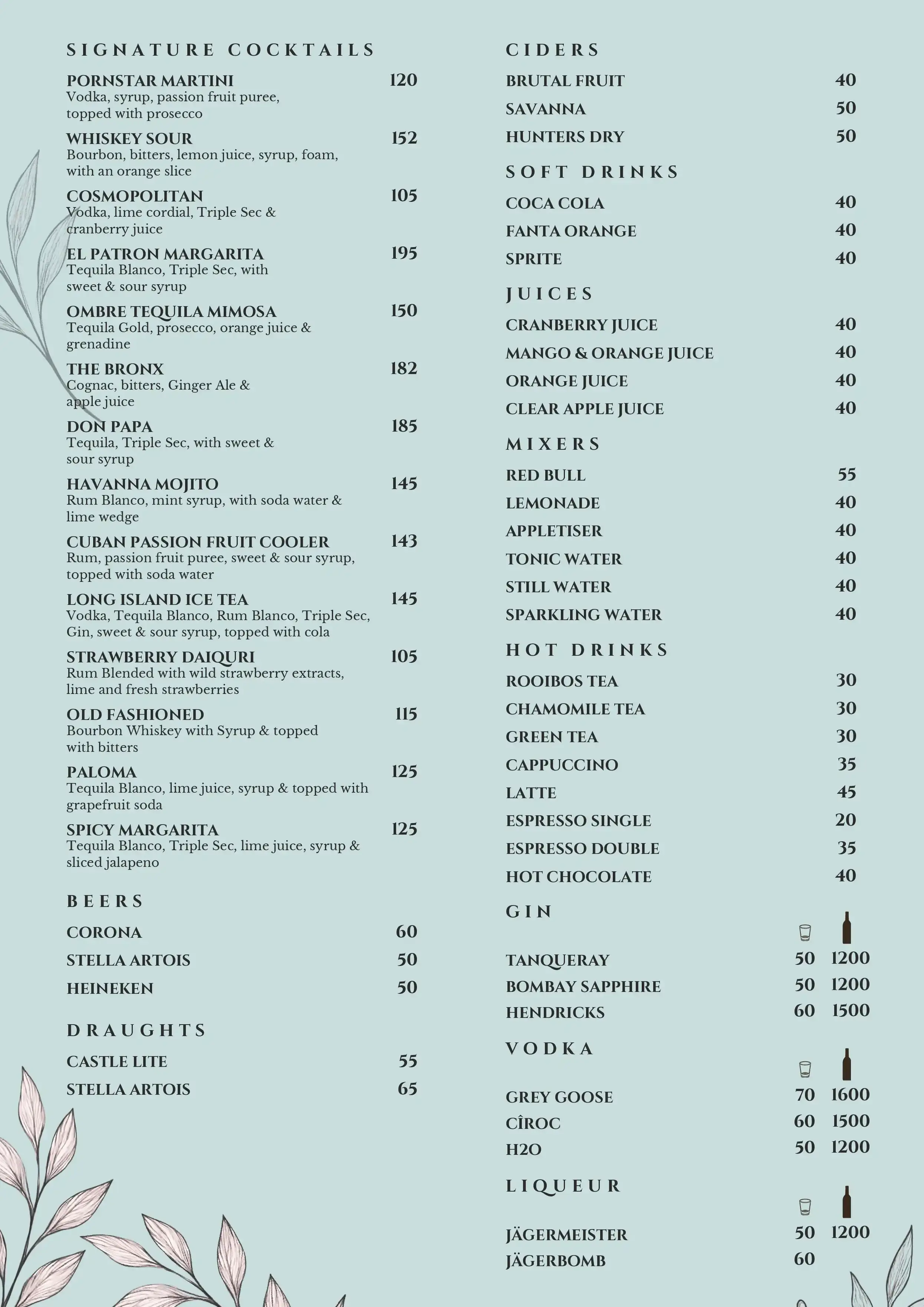 Romi drinks menu — page 2