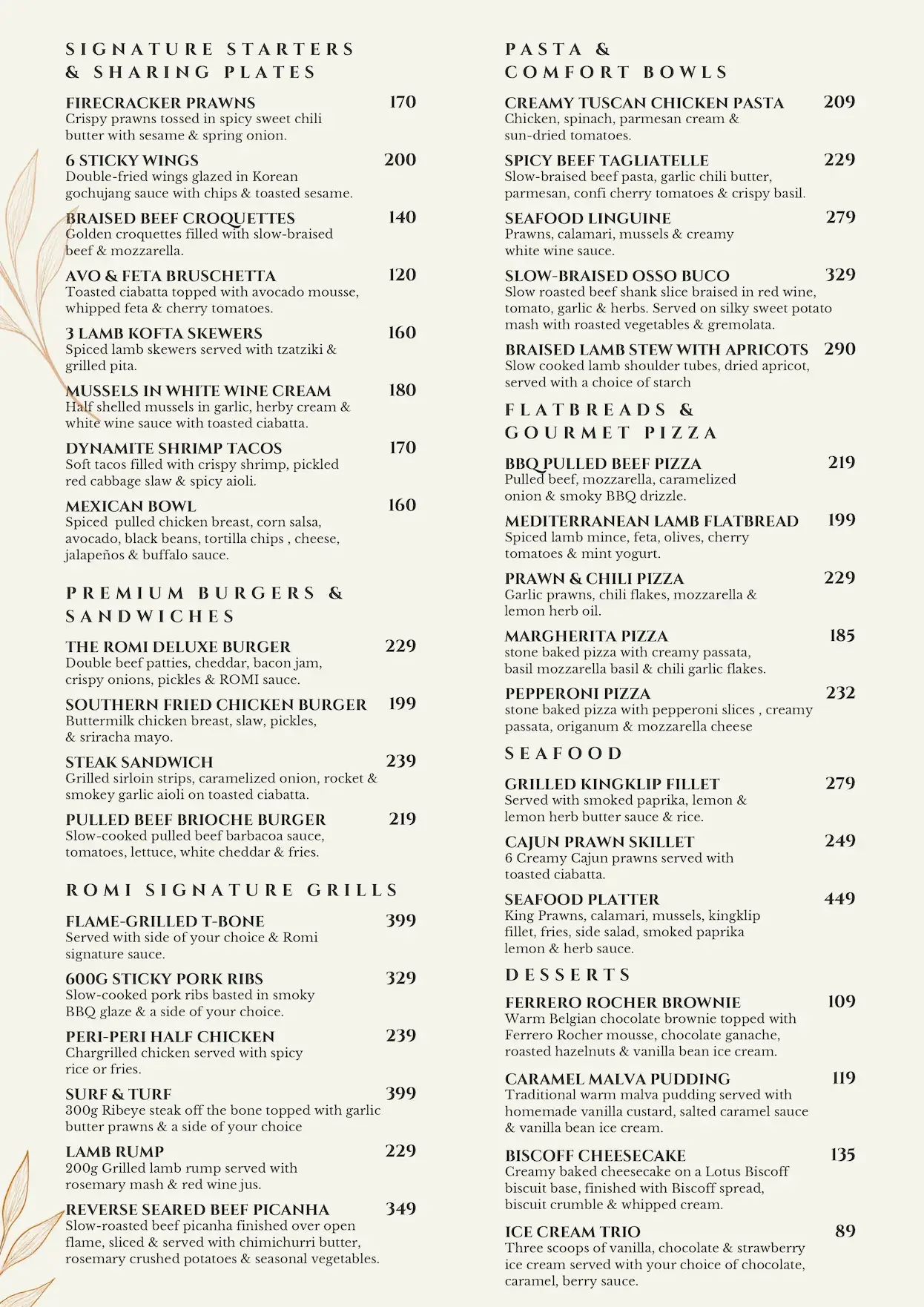 Romi food menu — page 2